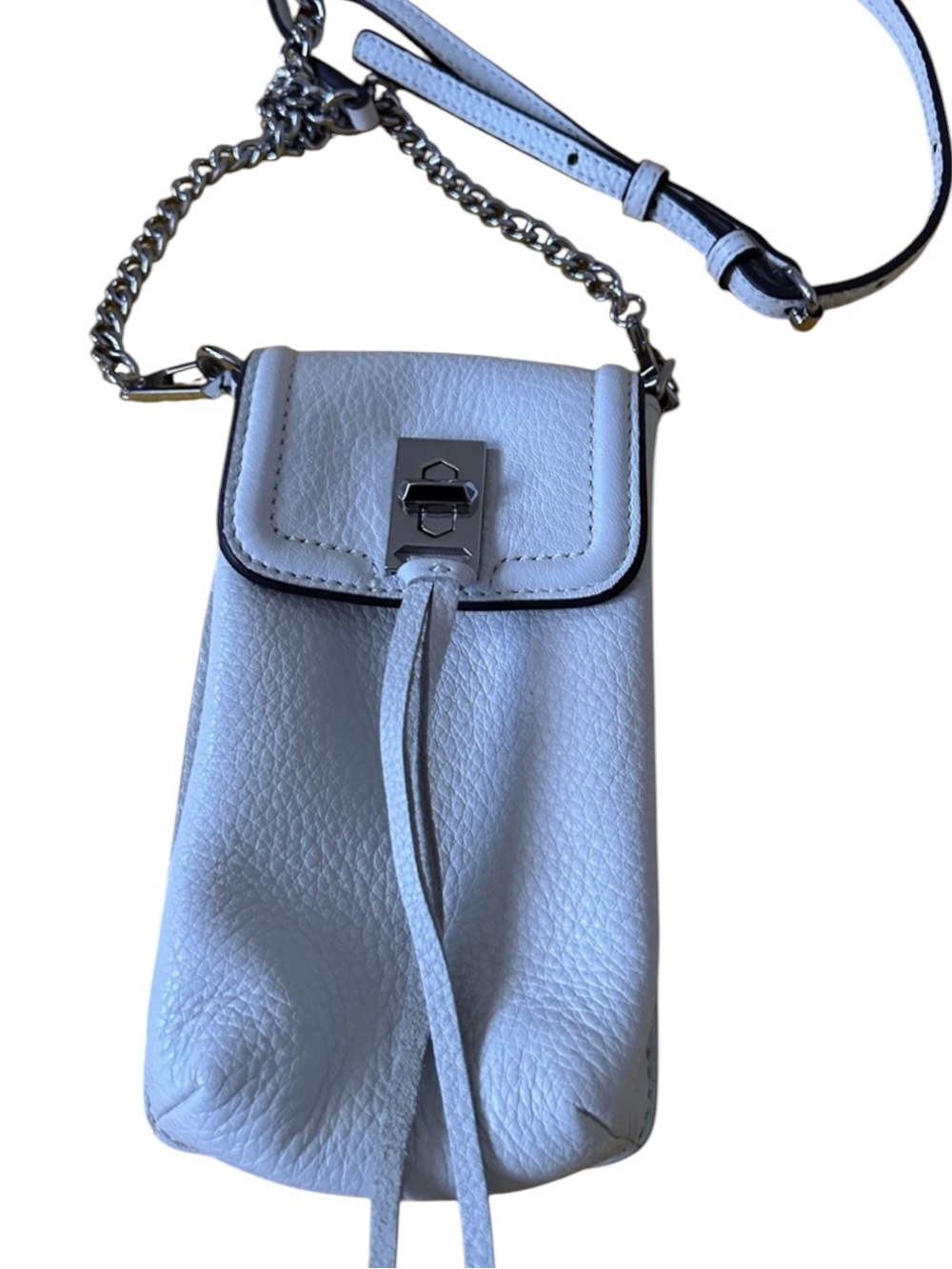 Rebecca Minkoff White Leather Crossbody Phone /bag Pouch with Silver Chain Strap